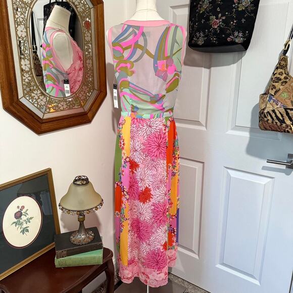 NWT VTG Y2K Madison Studio Pink Silk Patchwork Scoop Neck Sleeveless Maxi Dress - Picture 6 of 8